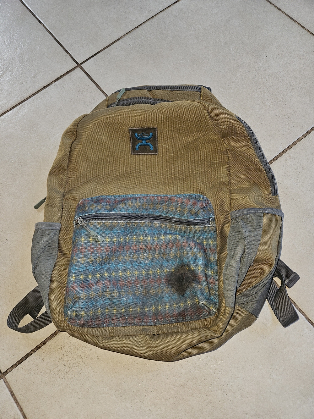 Hooey Brown Canvas Backpack with Blue Multicolor Front Pocket